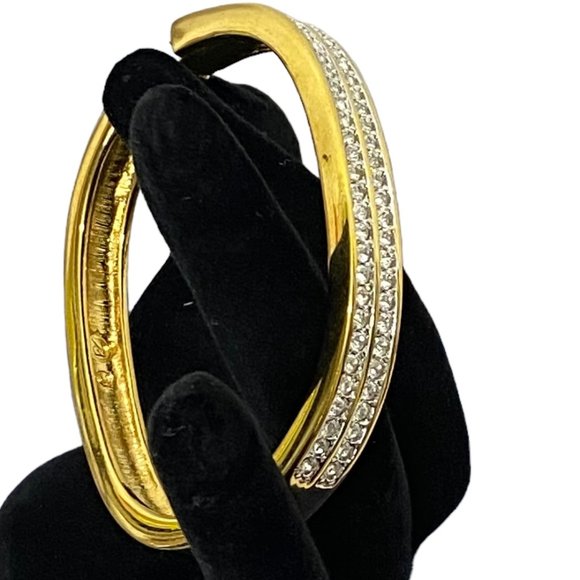 (3-085) Shiny Costume Gold Bracelet with Two Rows of Rhinestones - Picture 7 of 7